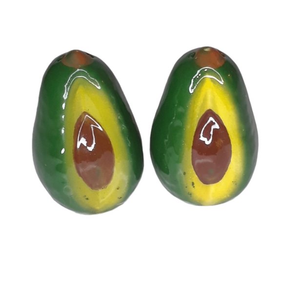 Ceramic Avocado Salt and Pepper Shakers Green and Brown W/ Pit - Picture 1 of 6